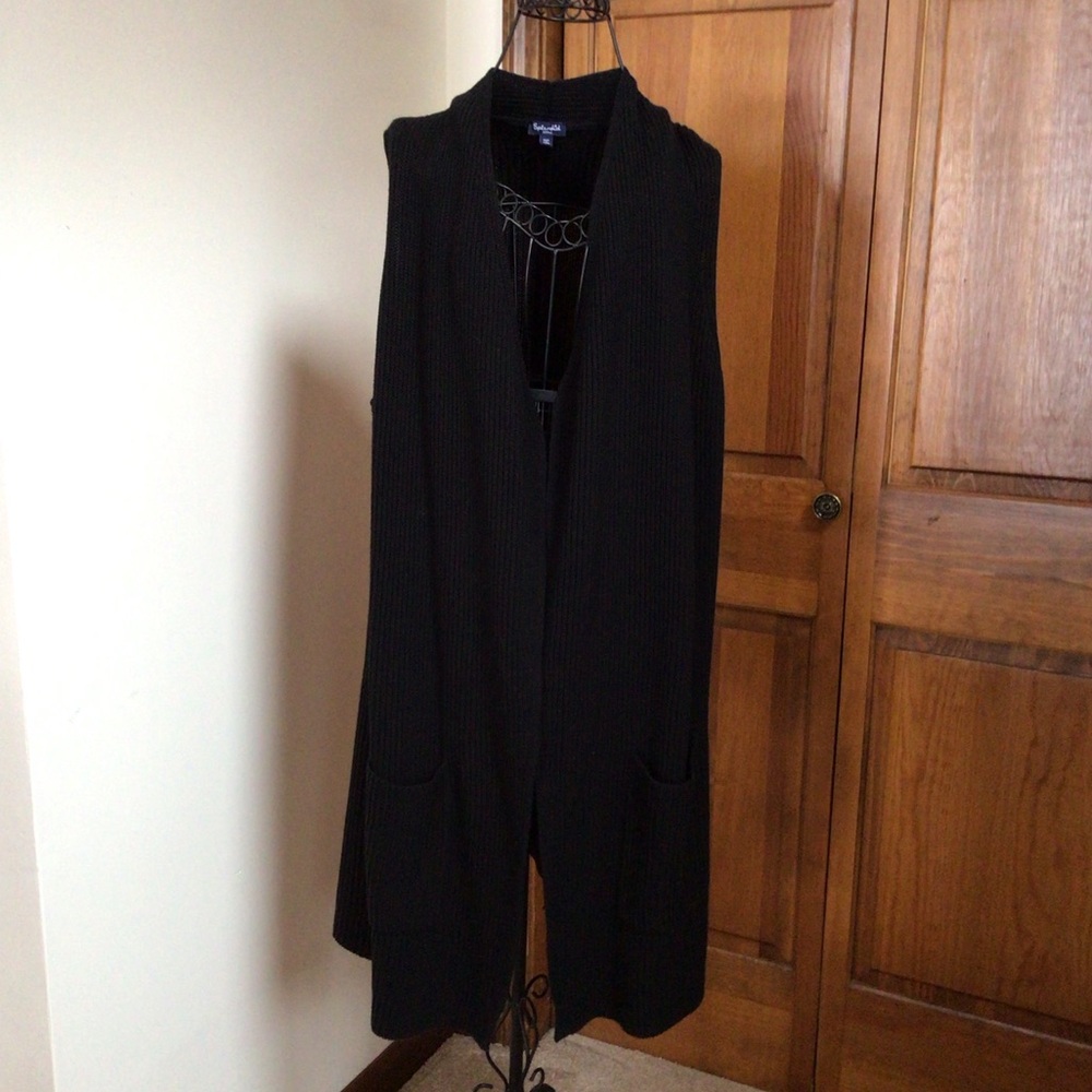 Splendid Cotton blend sleeveless cardigan, Black, Small - Picture 2 of 11
